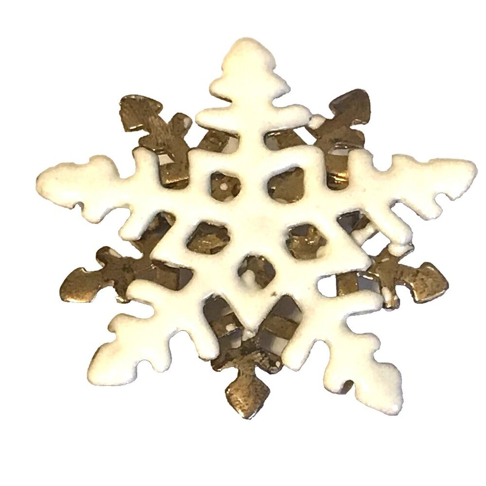 Vintage Snowflake Pin Brooch Gold Plated Holiday Christmas Winter Snow Hanukkah